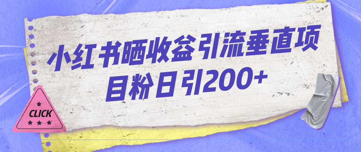 小红书晒收益图引流垂直项目粉日引200+-网亿资源平台