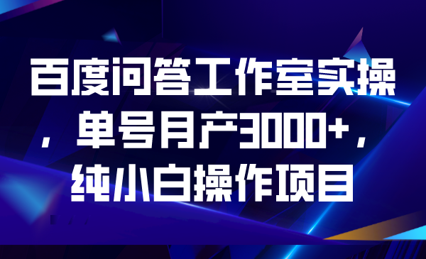 百度问答工作室实操，单号月产3000+，纯小白操作项目-网亿资源平台