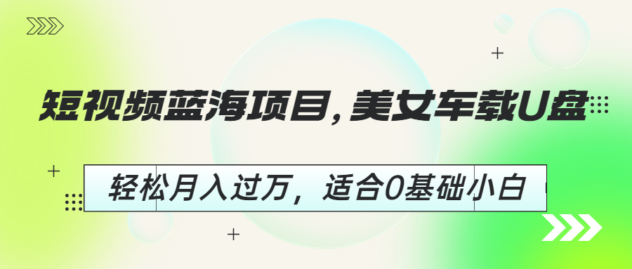 短视频蓝海项目，美女车载U盘，轻松月入过万，适合0基础小白-网亿资源平台