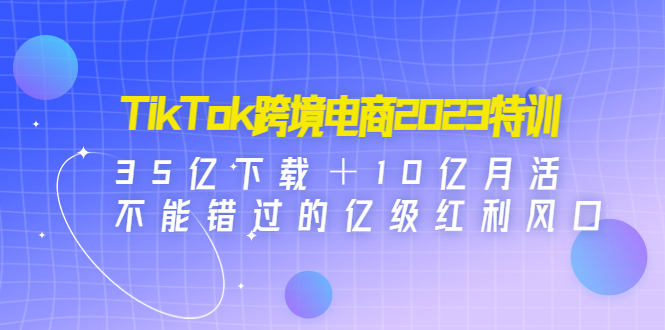 TikTok跨境电商2023特训：35亿下载＋10亿月活，不能错过的亿级红利风口-网亿资源平台