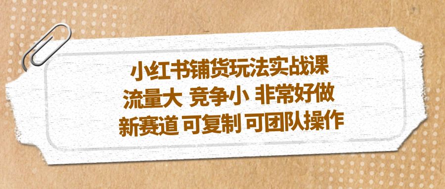 小红书铺货玩法实战课，流量大 竞争小 非常好做 新赛道 可复制 可团队操作-网亿资源平台