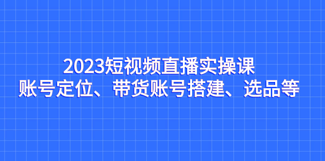 2023短视频直播实操课，账号定位、带货账号搭建、选品等-网亿资源平台