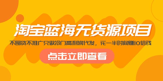 淘宝蓝海无货源项目，不囤货不推广只做冷门高利润代发，花一半时间赚10倍钱-网亿资源平台