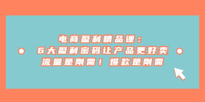电商 盈利精品课：6大盈利 密码让产品更好卖，流量是刚需！爆款是刚需-网亿资源平台