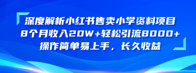 深度解析小红书售卖小学资料项目，操作简单易上手，长久收益-网亿资源平台