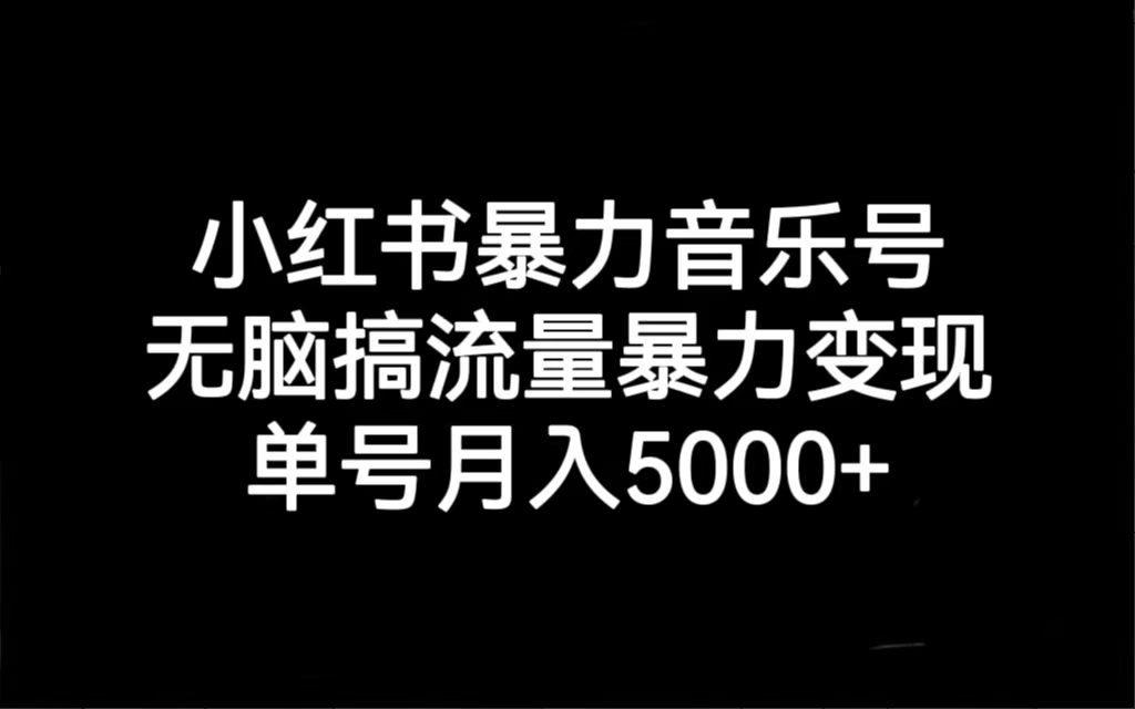 小红书暴力音乐号，无脑搞流量暴力变现，单号月入5000+-网亿资源平台