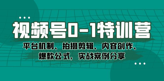 视频号0-1特训营：平台机制、拍摄剪辑、内容创作、爆款公式，实战案例分享-网亿资源平台