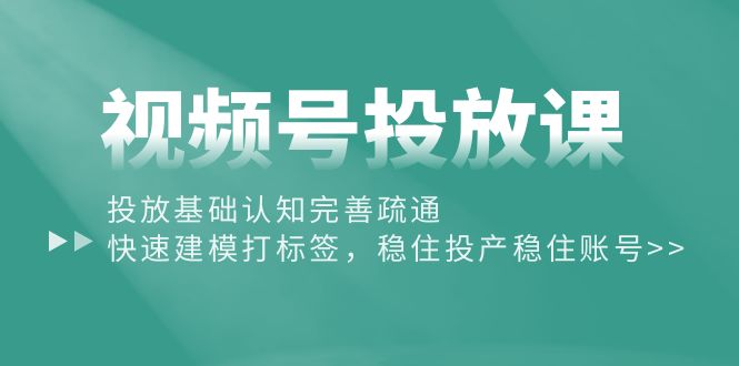 视频号投放课：投放基础认知完善疏通，快速建模打标签，稳住投产稳住账号-网亿资源平台