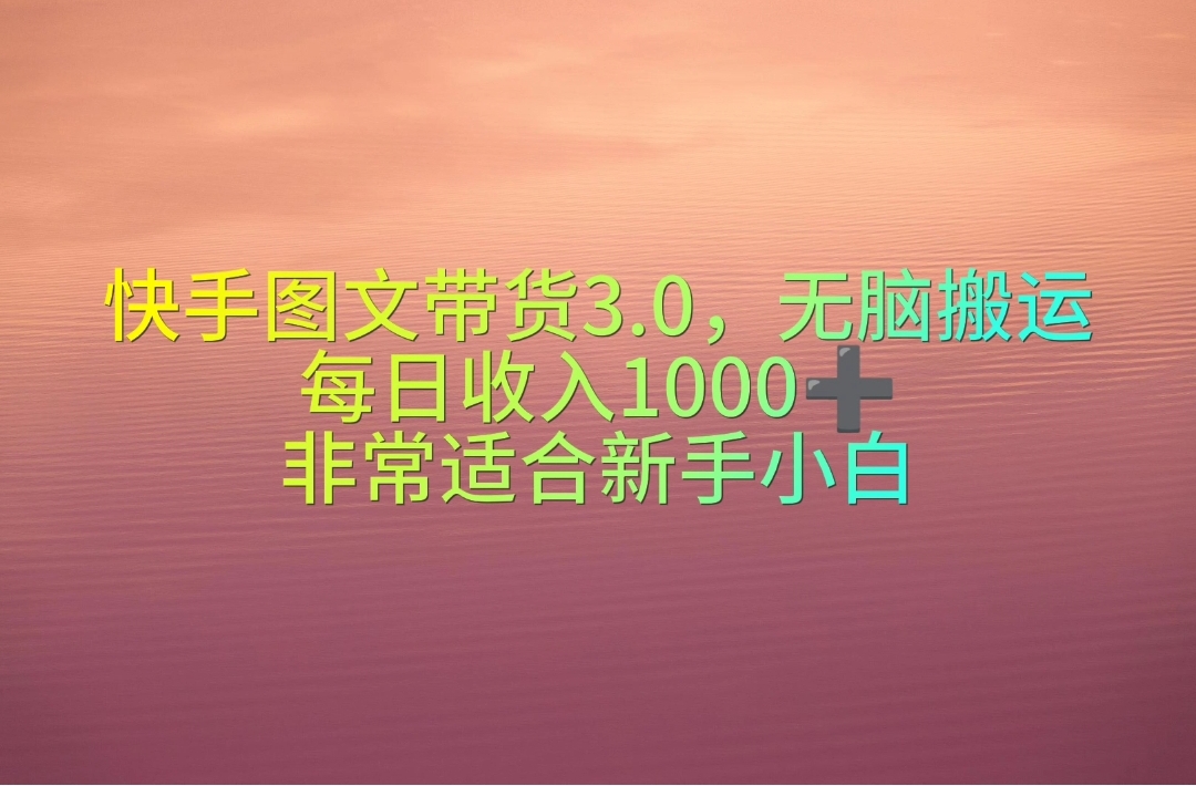 快手图文带货3.0，无脑搬运，每日收入1000＋，非常适合新手小白-网亿资源平台