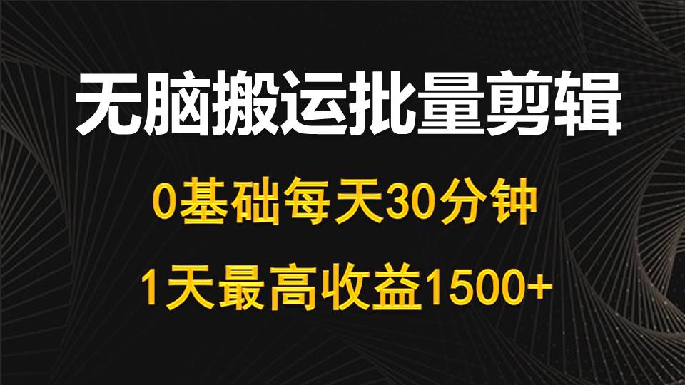 每天30分钟，0基础无脑搬运批量剪辑，1天最高收益1500+-网亿资源平台