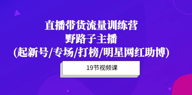 直播带货流量特训营，野路子主播(起新号/专场/打榜/明星网红助博)19节课-网亿资源平台