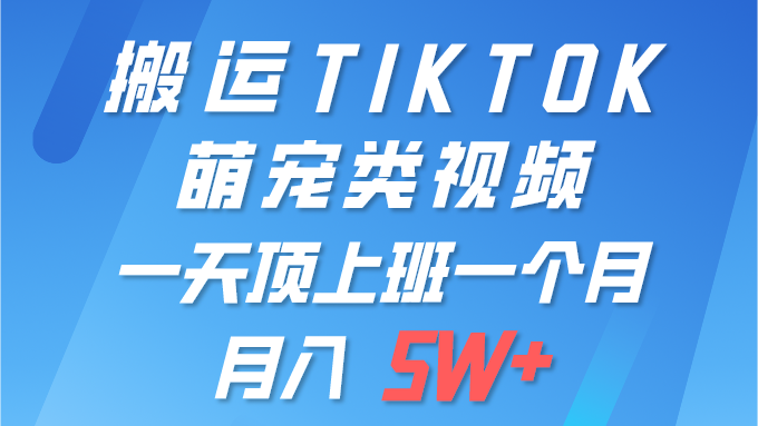 一键搬运TIKTOK萌宠类视频 一部手机即可操作 所有平台均可发布 轻松月入5W+-网亿资源平台