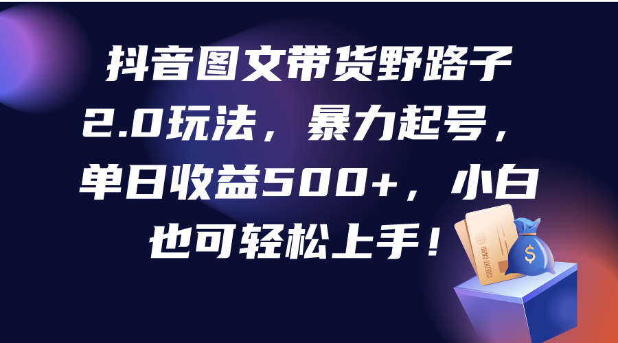 抖音图文带货野路子2.0玩法，暴力起号，单日收益500+-网亿资源平台