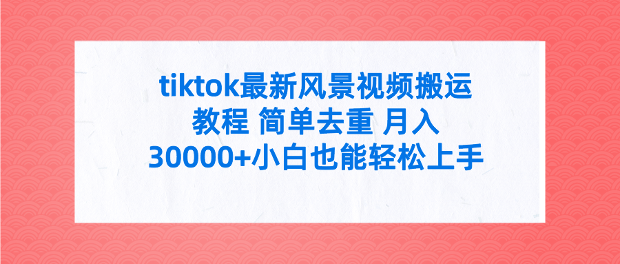 tiktok最新风景视频搬运教程 简单去重 月入30000+-网亿资源平台