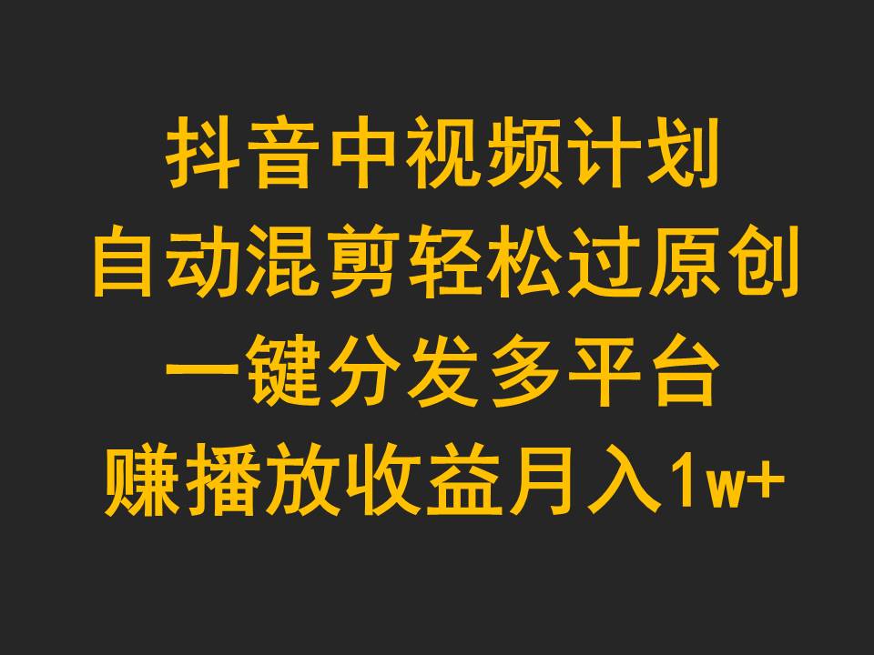 抖音中视频计划，自动混剪轻松过原创，一键分发多平台赚播放收益-网亿资源平台