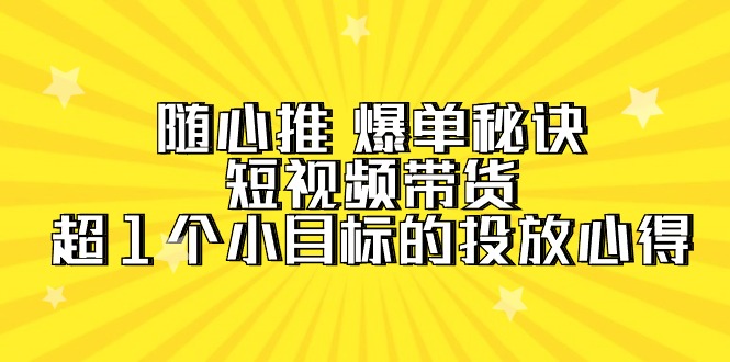 随心推 爆单秘诀，短视频带货-超1个小目标的投放心得（7节视频课）-网亿资源平台