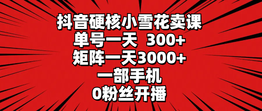 抖音硬核小雪花卖课，单号一天300+，矩阵一天3000+-网亿资源平台