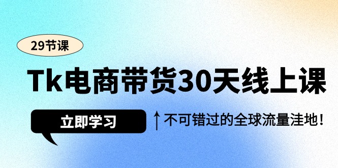 Tk电商带货30天线上课，不可错过的全球流量洼地（29节课）-网亿资源平台