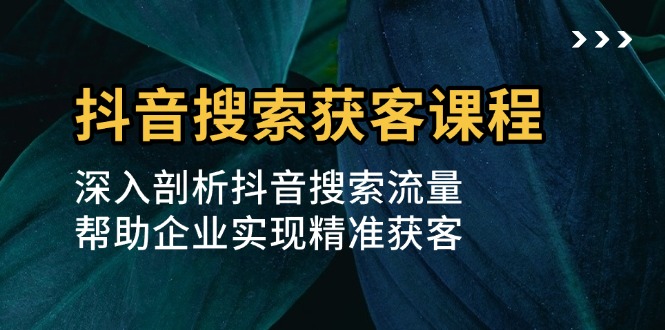 抖音搜索获客课程：深入剖析抖音搜索流量，帮助企业实现精准获客-网亿资源平台