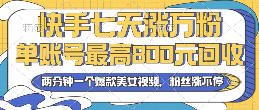 2024年快手七天涨万粉，但账号最高800元回收-网亿资源平台
