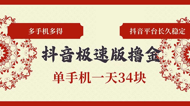 抖音极速版撸金 单手机一天34块 多手机多得 抖音平台长期稳定-网亿资源平台