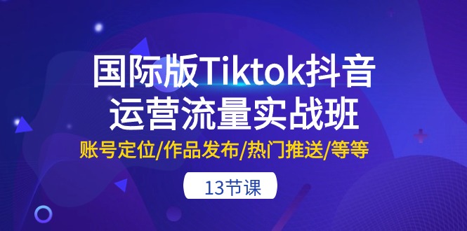 国际版Tiktok抖音运营流量实战班：账号定位/作品发布/热门推送/等等-13节-网亿资源平台