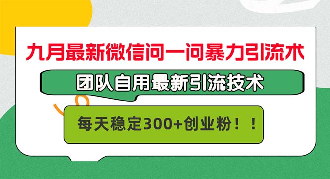 九月最新微信问一问暴力引流术，团队自用引流术，每天稳定300+-网亿资源平台