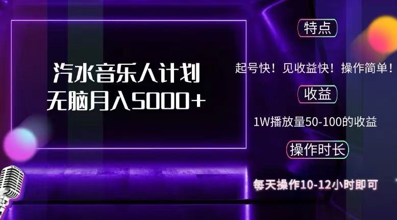 抖音汽水音乐人计划无脑月入5000+-网亿资源平台