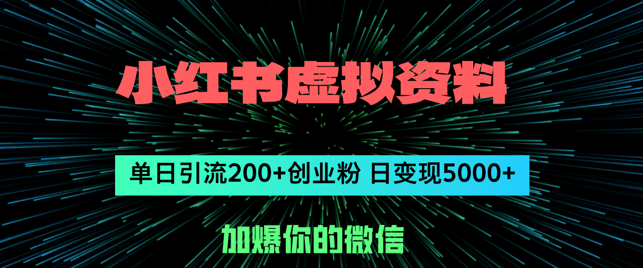 小红书虚拟资料日引流200+创业粉，单日变现5000+-网亿资源平台