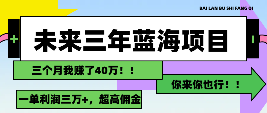 未来三年，蓝海赛道，月入3万+-网亿资源平台