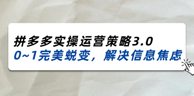 拼多多实操运营策略3.0，0~1完美蜕变，解决信息焦虑-网亿资源平台