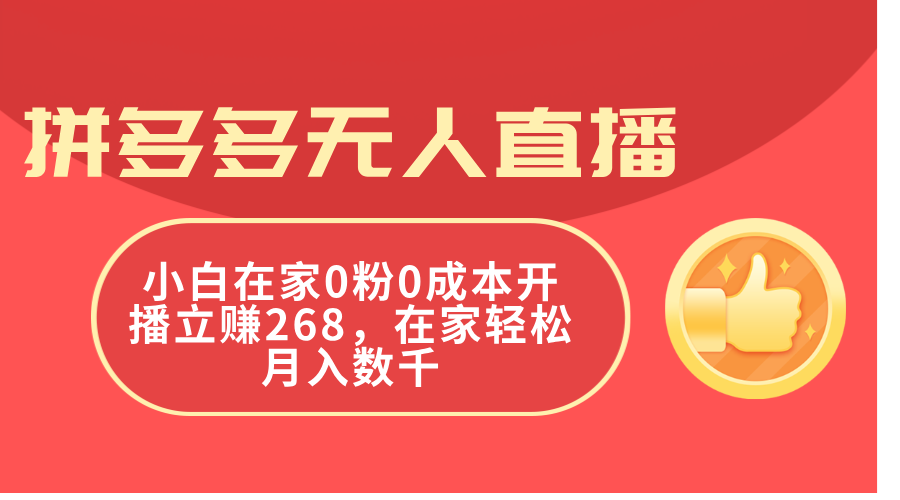 拼多多无人直播，小白在家0粉0成本开播立赚268-网亿资源平台