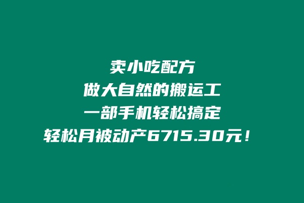 卖小吃配方，做大自然的搬运工，一部手机轻松搞定，轻松月被动产6715.30元-网亿资源平台