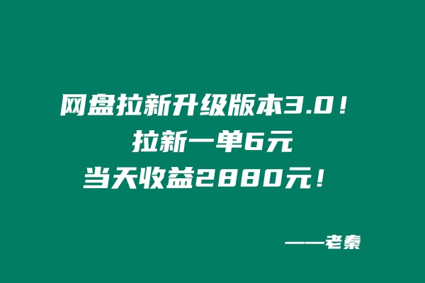 网盘拉新升级版本3.0，一单6元，当天收益2880元，爷爷看了也能学会的玩法！-网亿资源平台