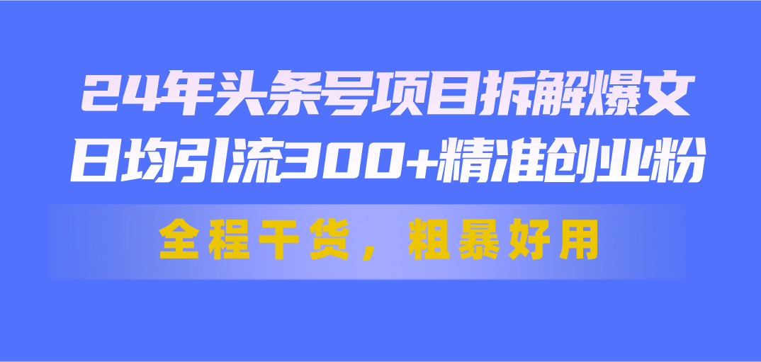 头条号项目拆解爆文，日均引流300+精准创业粉-网亿资源平台