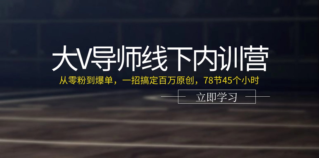 大V导师线下内训营：从零粉到爆单，一招搞定百万原创-网亿资源平台