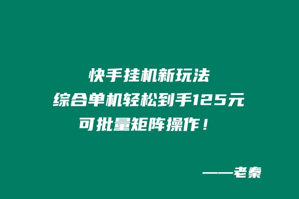 快手挂机新玩法，综合单机也能轻松到手125元，可批量矩阵操作！-网亿资源平台