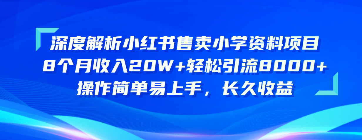 小红书售卖小学资料项目 8个月收入20W+-网亿资源平台