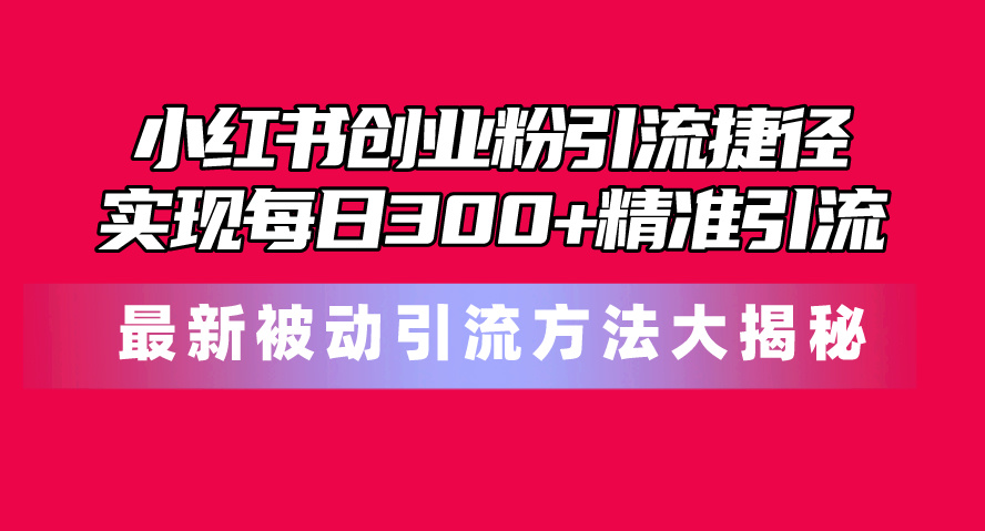 小红书创业粉引流捷径！最新被动引流方法大揭秘，实现每日300+精准引流-网亿资源平台