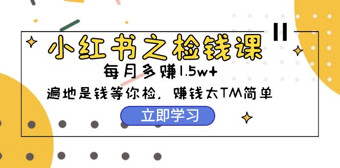 小红书之检钱课：从0开始实测每月多赚1.5w起步，赚钱真的太简单了（98节）-网亿资源平台