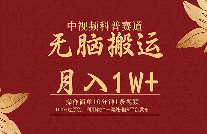 中视频科普赛道，10分钟1条视频，条条爆款，100%过原创-网亿资源平台