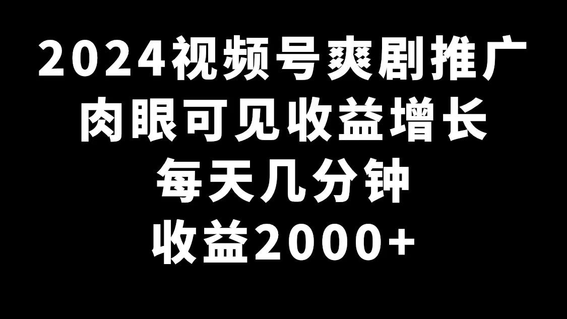 2024视频号爽剧推广，肉眼可见的收益增长，每天几分钟收益2000+-网亿资源平台