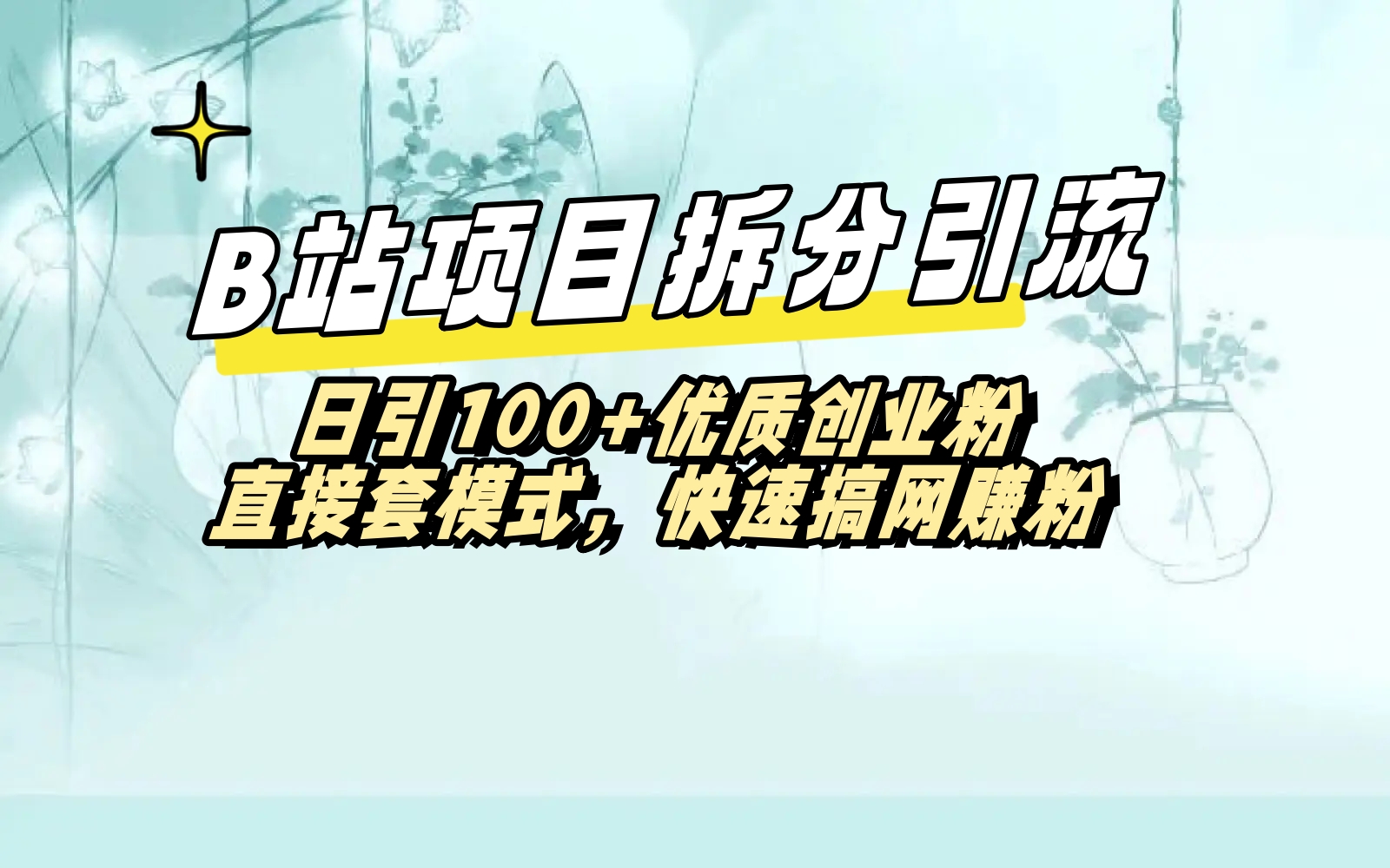 B站项目拆分引，快速日3100+优质创业粉-网亿资源平台