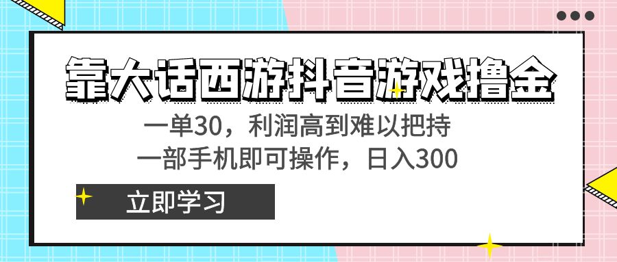 靠大话西游抖音游戏撸金，一单30，利润高到难以把持-网亿资源平台