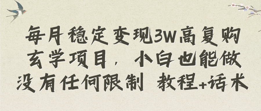 每月稳定变现3W高复购玄学项目-网亿资源平台