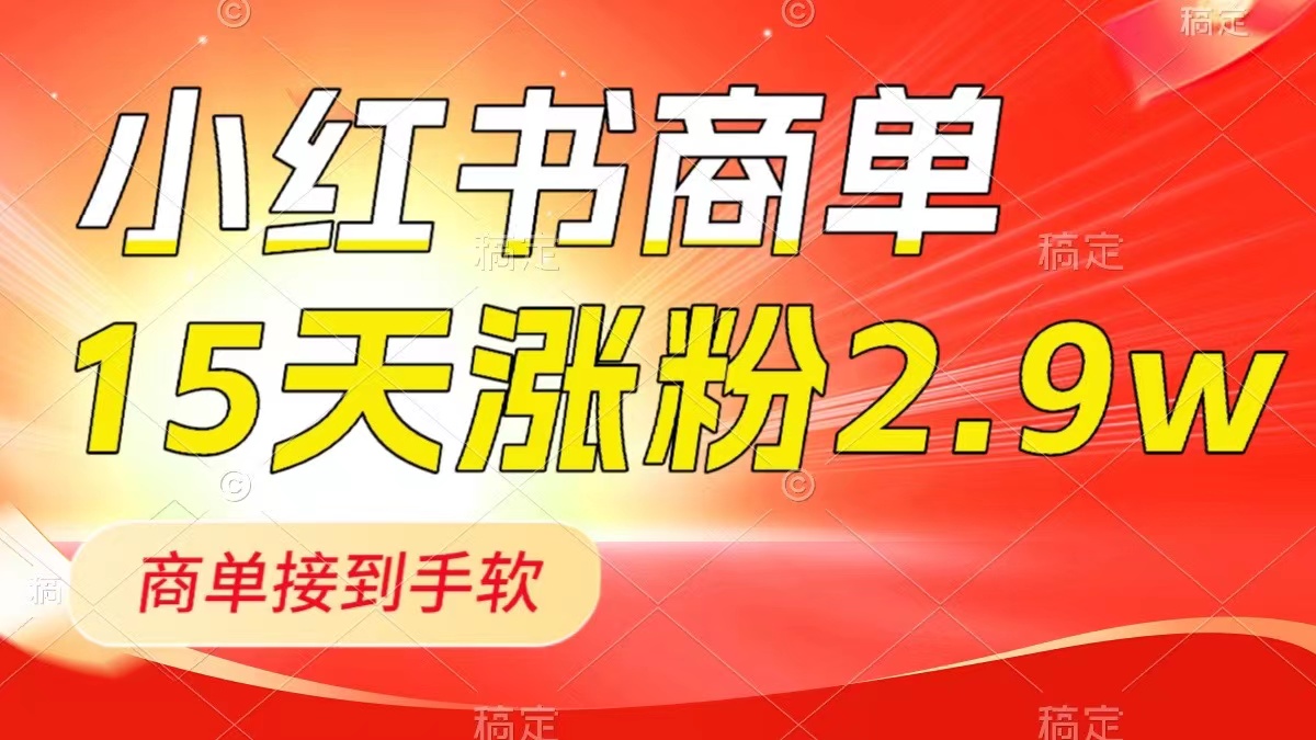 小红书商单最新玩法，新号15天2.9w粉，接单到手软-网亿资源平台