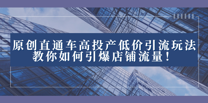 2023直通车高投产低价引流玩法，教你如何引爆店铺流量！-网亿资源平台