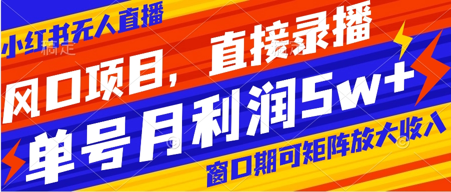 风口项目，小红书无人直播带货，直接录播，可矩阵，月入5w+-网亿资源平台