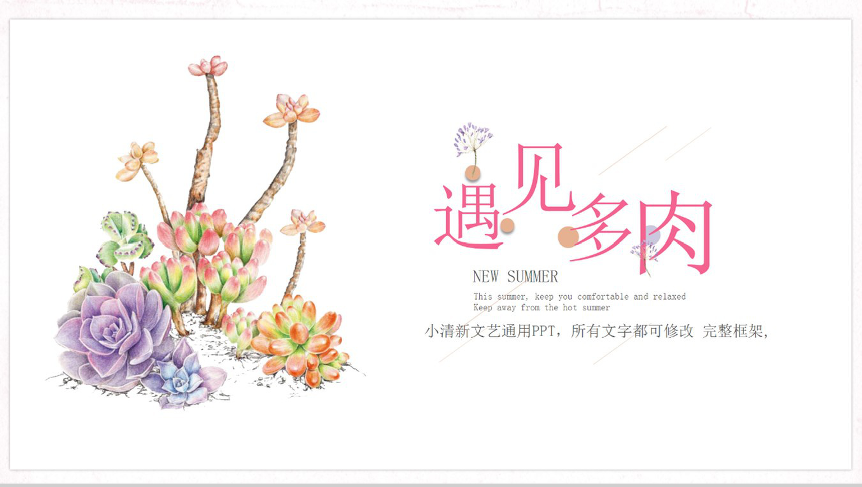 遇见多肉小清新文艺通用企业宣传PPT模板-网亿资源平台