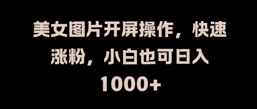 美女图片开屏操作，快速涨粉，小白也可日入1000+-网亿资源平台